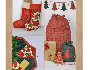 Kwik Sew Sewing Pattern K4347 Holiday Decorations Tree Skirt Gift Bags Stocking Garland Banner Seasonal Christmas Home Decor Uncut FF