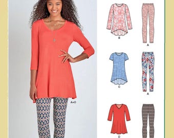 New Look Sewing Pattern 6439 Tunic Top Round or V-Neckline Hem & Sleeve Options Leggings Misses Women's Size XS-XL 6-24 Bust 30-46 Uncut FF