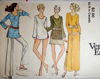 Vtg 1970's Vogue Sewing Pattern 8231 Maxi Dress Cover-up Tunic Top Pants Shorts Misses Women's Sportswear Separates Size 14 Bust 36 Uncut FF