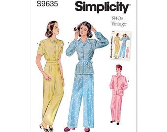 Simplicity Vintage Archives Sewing Pattern S9635 1940's Loungewear Top Pajama Pants Women's Misses Separates Size 14-22 Bust 36-44 Uncut FF