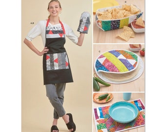 Simplicity Sewing Pattern S9942 Patchwork Bib Apron Oven Mitt Basket Placemat Tortilla Cover Bun Bread Cozy Home & Kitchen Decor Uncut FF