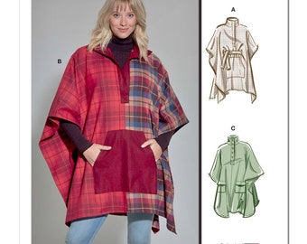 McCall's Sewing Pattern M8347 Poncho Cape Coat Snap or Button Closure Pockets Women's Misses Outerwear Plus Size 16-26 Bust 38-48 Uncut FF