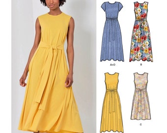 New Look Sewing Pattern N6618 Knit Midi Maxi Dress Sleeveless or with Short Sleeves Waist Ties Misses Women's Size 8-20 Bust 31-42 Uncut FF