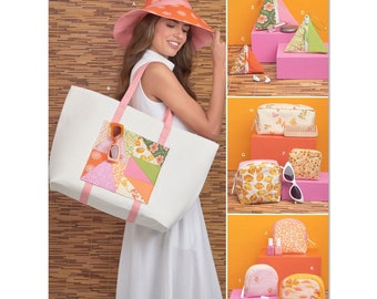 Simplicity Sewing Pattern S9937 Wide Brim Hat Tote Bag with Patchwork Pocket Shaped Zipper Cases Misses Women's Fashion Accessories Uncut FF