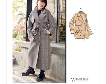 McCall's Palmer Pletsch Sewing Pattern M8246 Trench Coat Double Breasted Jacket Belt Women's Misses Outerwear Size 16-24 Bust 38-46 Uncut FF