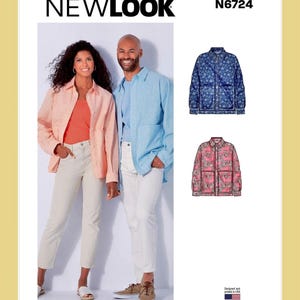 New Look Sewing Pattern N6724 Unisex Shirt Jacket Shacket Oversized Patch Pockets Men's Misses Women's Size XS-XL Chest/Bust 30-46 Uncut FF