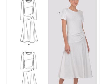 Simplicity Sewing Pattern S9222 Flared Dress in Two Lengths Long or Short Sleeves Draped Waist Misses Women's Size 6-14 Bust 30-36 Uncut FF