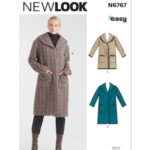 New Look Sewing Pattern N6767 Coat with Shawl Collar Buttons or Snap Closure Misses Women's Outerwear Size XS-XL 4-26 Bust 29-46 Uncut FF
