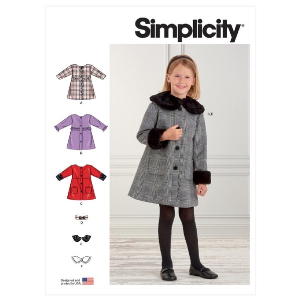 Simplicity Sewing Pattern R11263/S9461 Girl's Coat with Detachable Collar Child's Children's Tween's Outerwear Size 3-8 Chest 22-27 Uncut FF