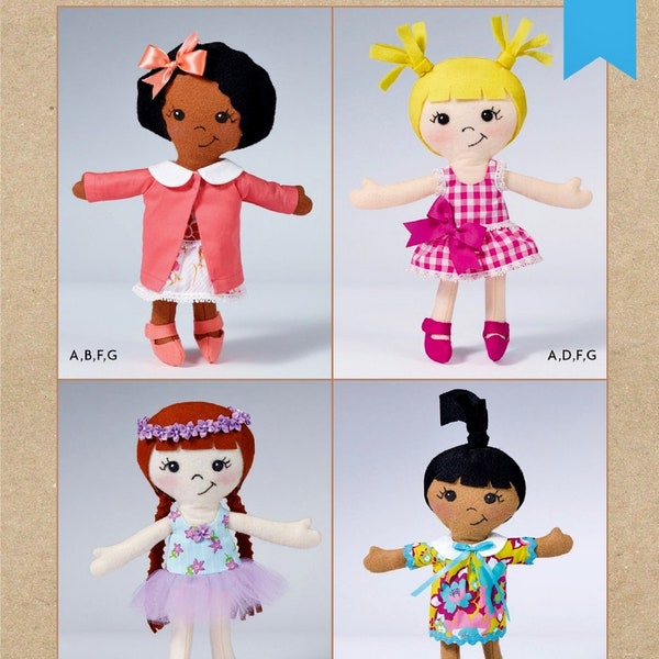 Kwik Sew Sewing Pattern R10684/K4286 Stuffed Doll with 5 Hairstyles and Clothes Coat Dress Tutu Skirt Shoes Headpiece 12" Girl Doll Uncut FF