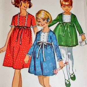 Vtg 1960s Simplicity Sewing Pattern 6603 Girl's Empire Dress Contrast Bib Bodice Ribbon Sash Tie Child's Children's Size 4 Chest 23 Uncut FF