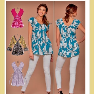 McCall's Sewing Pattern M7572 V-Neck Tunic Top Long Sleeves or Cap Sleeves Color Block Options Misses Women's Size 6-14 Bust 30-36 Uncut FF