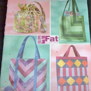 Butterick Fat Quarter Sewing Pattern B4248 Pieced Tote Patchwork Hand Bag Drawstring Pouch Purse Misses Women&#39;s Fashion Accessories Uncut FF