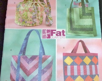 Butterick Fat Quarter Sewing Pattern B4248 Pieced Patchwork Hand Bag Tote Drawstring Pouch Purse Misses Women's Fashion Accessories Uncut FF