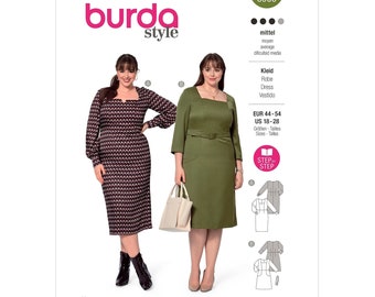 Burda Style Sewing Pattern 5966 Square Neck Dress Panel Seams Slim or Flared Skirt Misses Women's Size US 18-28 EU 44-54 Bust 39-50 Uncut FF