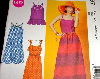 McCall's Sewing Pattern M6967 Strappy Sun Dress Tunic Top Skirt Misses Women's Summer Separates Coordinates Size 6-14 Bust 30-36 Uncut FF