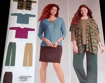 Simplicity American Sewing Guild Pattern 1071 Top Vest Skirt Pants Misses Women's Sportswear Separates Plus Size 14-26 Bust 36-48 Uncut FF