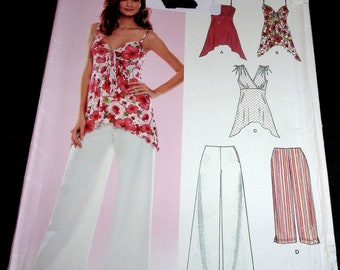 New Look Sewing Pattern 6497 Strappy Tunic Top Capris Wide Pants Misses Women's Summer Sportswear Separates Size 10-22 Bust 32-44 Uncut FF