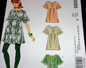 McCall's Stitch N Save Sewing Pattern M6265 Tunic Top Caftan Dress Empire Bodice Neckline Slit Misses Women's Size 6-22 Bust 30-44 Uncut FF