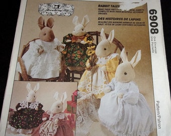 McCall's Gooseberry Hill Sewing Pattern 6908/871 15" Girl Bunny Rabbit Stuffed Doll with Country Clothes Dress Gown Apron Petticoat Uncut FF