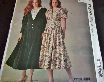 McCall's Sewing Pattern P270/470 Fit Flare Dress V-Neck Long Short Puffed Sleeves Misses Women's & Petite Size 10-14 Bust 32-36 Uncut FF