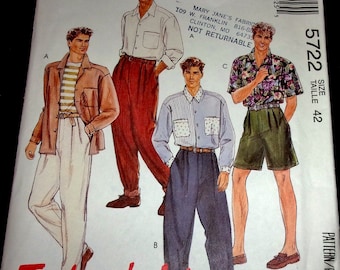 Vtg 1990's McCall's Learn to Sew for Fun Today's Man Sewing Pattern 5722 Men's Sports Shirt Pants & Shorts Size Chest 42 Waist 36 Uncut FF
