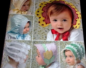 Simplicity Shirley Botsford Sewing Pattern 2908 Baby Girl's & Toddler's Bonnets Sun Hats Shaped Brim Lace Trim Size XS-L 17"-20" Uncut FF