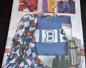 Butterick Sewing Pattern 6243/267 Game Day Accessories Stadium Seat Cushion Sports Tote Bag Tailgate Blanket Mittens Scarf Headband Uncut FF