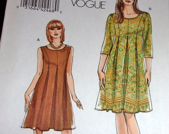 Very Easy Vogue Sewing Pattern V8509 Swing Dress with Princess Pleats Sleeveless or 3/4 Sleeves Misses Women's Size 8-14 Bust 31-36 Uncut FF