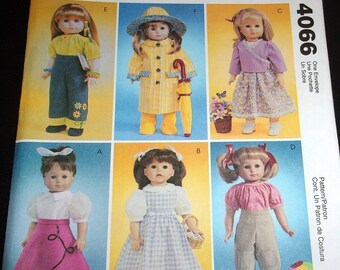 McCall's Sewing Pattern 4066 Retro 18" Doll Clothes Poodle Skirt Dress Raincoat Hat Boots Clothing Outfits Fits American Girl Gotz Uncut FF