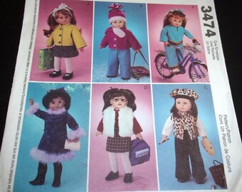 McCall's Sewing Pattern 3474 18" Doll Winter Sportswear Separates Jacket Vest Top Skirt Pants Hat Clothes Fits American Girl Gotz Uncut FF