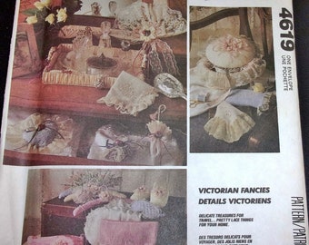 Vtg 1980's McCall's Sewing Pattern 4619/647 Victorian Fancies Basket Bag Sachet Glasses Case Fan Handkerchief Slippers Decor Gifts Uncut FF