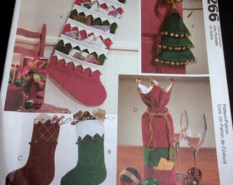 McCall's Sewing Pattern 4266 Jingle Bell Christmas Decorations Holiday Gift Stocking Card Holder Door Knob Hanger Wine Bottle Bag Uncut FF