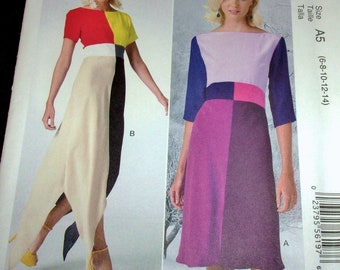 McCall's Sewing Pattern M6645 Color Block Dress Mondrian Seam Details Optional Pointed Hemline Misses Women's Size 6-14 Bust 30-36 Uncut FF