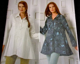 Vogue Marci Tilton Sewing Pattern V9089 Swing Shirt Button Front Flared Tunic Blouse Top  Women's Misses Plus Size 16-24 Bust 38-46 Uncut FF
