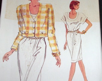 Vtg 1980s Vogue Sewing Pattern 7754 Long Sleeve Jacket and Dress Misses Women's & Petite Coordinates Ensemble Size 12-16 Bust 34-38 Uncut FF