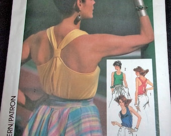 Vtg 1980's Ali MacGraw Simplicity Sewing Pattern 6898 Summer Sun Top with Open Back Variations Misses Women's Size 12-16 Bust 34-38 Uncut FF