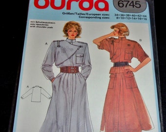 Vintage 1980's Burda Sewing Pattern 6745 Long or Short Sleeve Shirt Top Skirt Misses Women's Coordinates Size 8-18 Bust 31-43 Sealed Unused