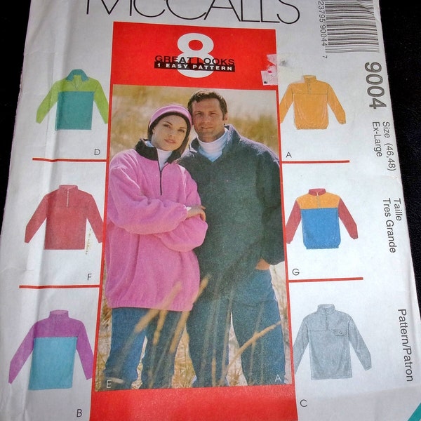 McCall's 8 Great Looks Sewing Pattern 9004 Unisex Sweatshirt Jacket Headband Men's Women's Misses Outerwear Size Chest/Bust 46-48 Uncut FF