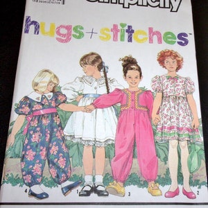 May include: Simplicity pattern 7033 for making children's dresses. The pattern includes instructions for making three different styles of dresses, all with floral prints. The pattern is for sizes 2-6X.
