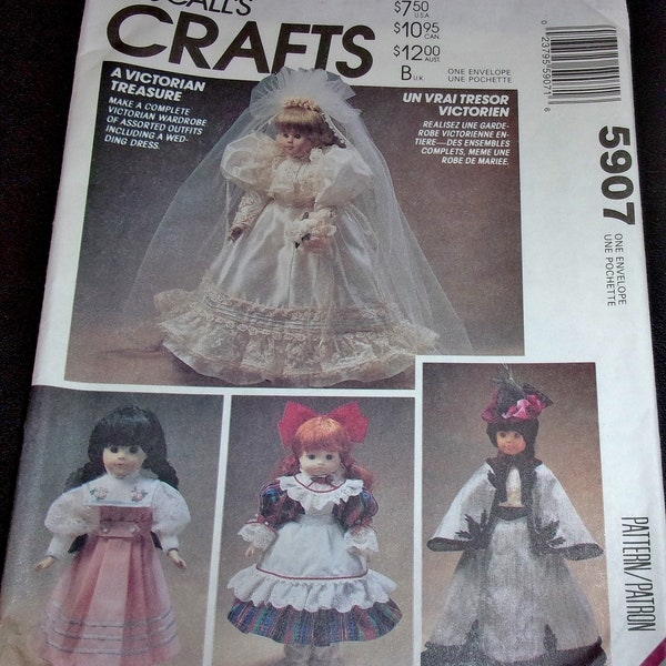 McCall's Sewing Pattern 5907 A Victorian Treasure 13"-14"-16" Doll Clothes Wardrobe Wedding Gown Pinafore Dress Fancy Skirt Cape Uncut FF