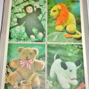 Vtg 1970s Simplicity Sewing Pattern 8226 Stuffed Plush Animals 13" Bear 12" Lion 18" Monkey 13" Puppy Dog Plushies Dolls Soft Toys Uncut FF