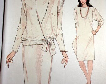 Vtg Very Easy Vogue Sewing Pattern 9036 Long Sleeve Dress & Wrap Top Misses Women's Coordinates Ensemble Size 12-18 Bust 36-40 Uncut FF