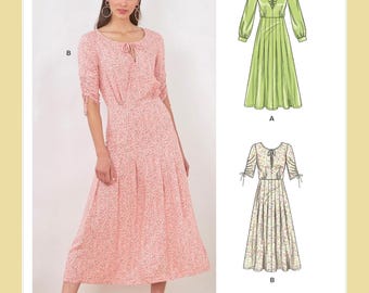 New Look Sewing Pattern N6695 Maxi Dress Flounce Collar Neck Tie Pleat Skirt Long Short Sleeves Misses Women's Size 4-16 Bust 29-38 Uncut FF