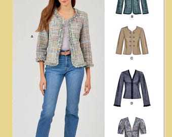 New Look Sewing Pattern N6789 Blazer Jacket Princess Seams Neck Options Long Short Sleeves Trim Misses Women's Size 8-18 Bust 31-40 Uncut FF