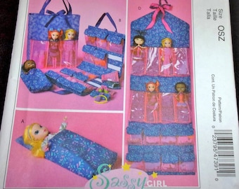 McCall's Sewing Pattern M4739 Sassy Girl Fashion Doll Accessories Sleeping Bag Carry Tote Pocket Wall Organizer Fits 11.5" Barbie Uncut FF