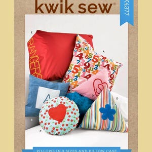 Kwik Sew Sewing Pattern K4377 Throw Pillows Square Round Triangle Small Medium Large Flower Heart Letter Pocket Appliques Home Dec Uncut FF