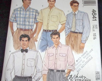 Vtg 1980's McCall's Sewing Pattern 4641 Men's Long and Short Sleeve Button Front Sports or Dress Shirt Size Neck 15-1/2 Chest 40 Uncut FF