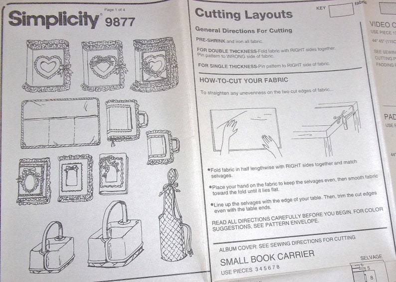 Simplicity Sewing Pattern 9877 Fabric Covers for Book Album Journal Box Basket Pocket Pillow Storage Caddy Home Crafts Decor Gifts Uncut FF image 5