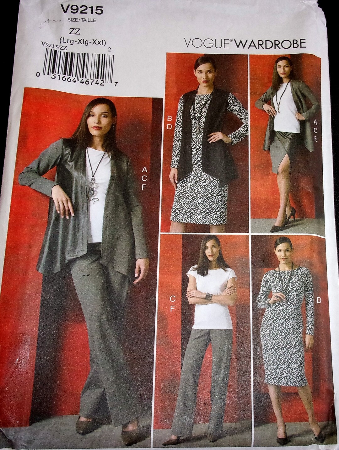 Vogue Wardrobe Sewing Pattern V9215 Jacket Vest Dress Top Skirt Pants ...
